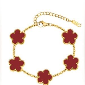 Gold Plated Gold and Burgundy Clover Bracelet